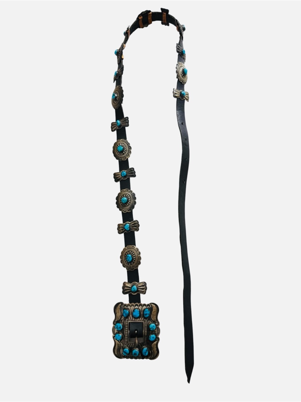 Vintage Sterling Silver Turquoise Navajo Style Concho Belt Stamped JE - Picture 3 of 9